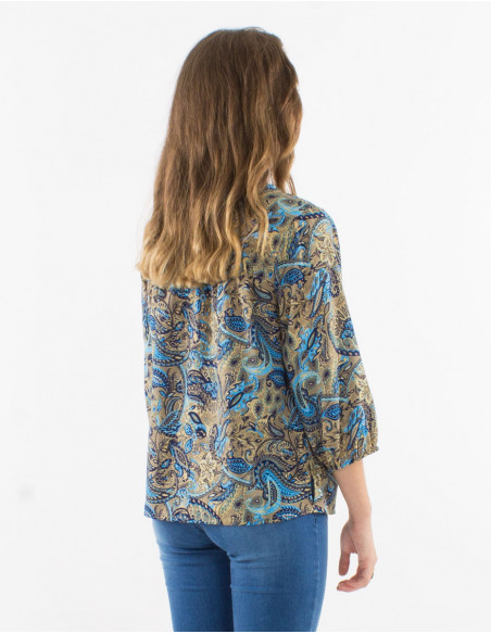 Blusa poliester mangas 3/4 estampado road dorado