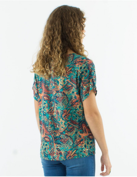 Blusa poliester mangas cortas estampado road dorado