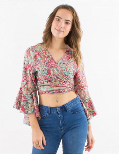 Blusa poliester mangas 3/4 tulipan estampado...