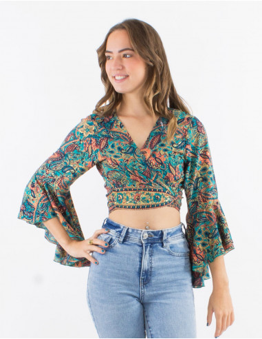 Blusa poliester mangas 3/4 tulipan estampado...