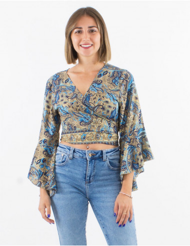 Blusa poliester mangas 3/4 tulipan estampado...