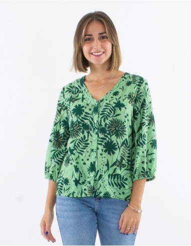 Blusa poliester con botones mangas 3/4...
