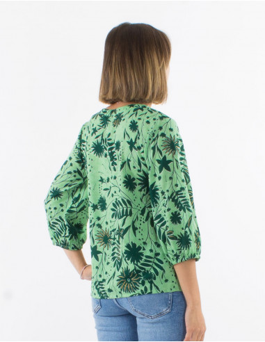 Blusa poliester con botones mangas 3/4...