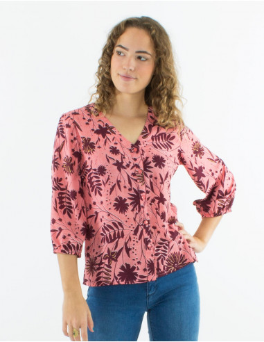 Blusa poliester con botones mangas 3/4...