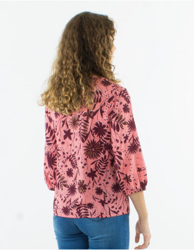 Blusa poliester con botones mangas 3/4...