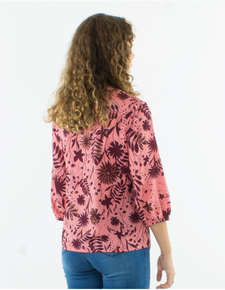 Blusa poliester con botones mangas 3/4 estampado aster dorado