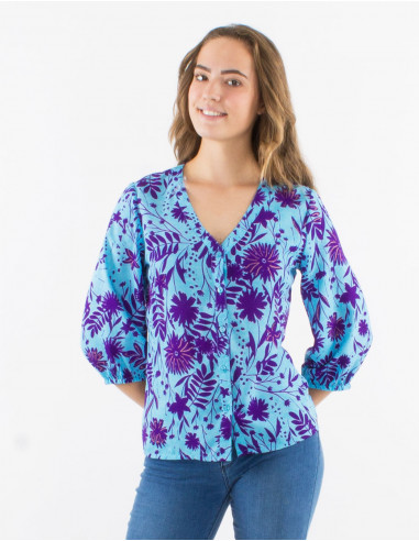 Blusa poliester con botones mangas 3/4...