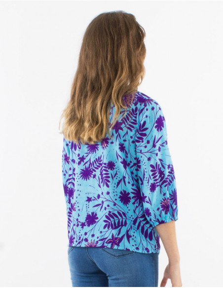 Blusa poliester con botones mangas 3/4 estampado aster dorado