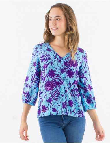 Blusa poliester con botones mangas 3/4...