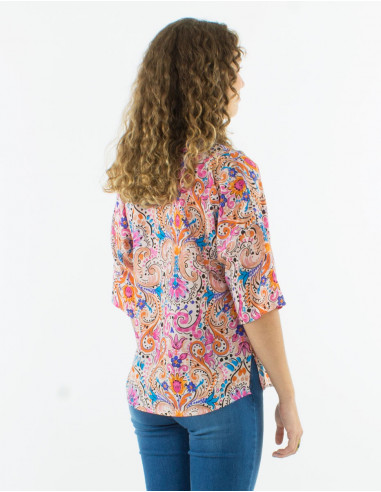 Blusa poliester cuello v mangas cortas...