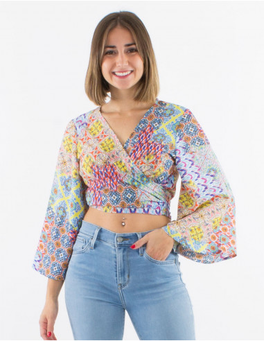 Blusa poliester mangas largas estampado mosaico