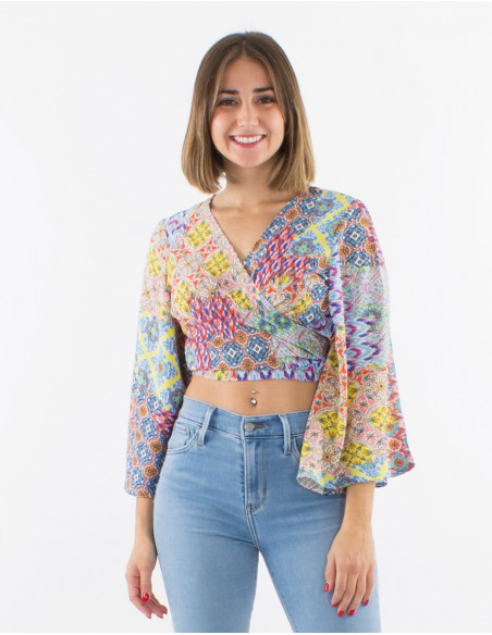 Blusa poliester mangas largas estampado mosaico