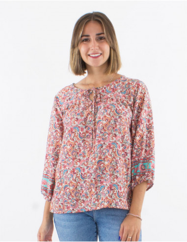 Blusa poliester mangas 3/4 estampado floral