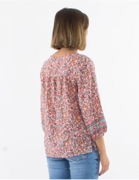 Blusa poliester mangas 3/4 estampado floral