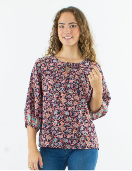 Blusa poliester mangas 3/4 estampado floral