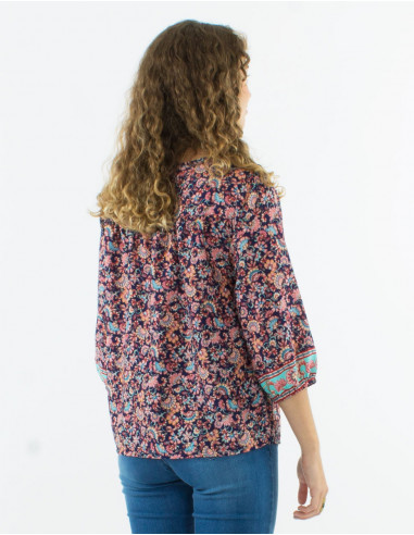 Blusa poliester mangas 3/4 estampado floral