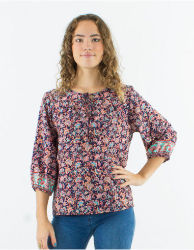 Blusa poliester mangas 3/4 estampado floral