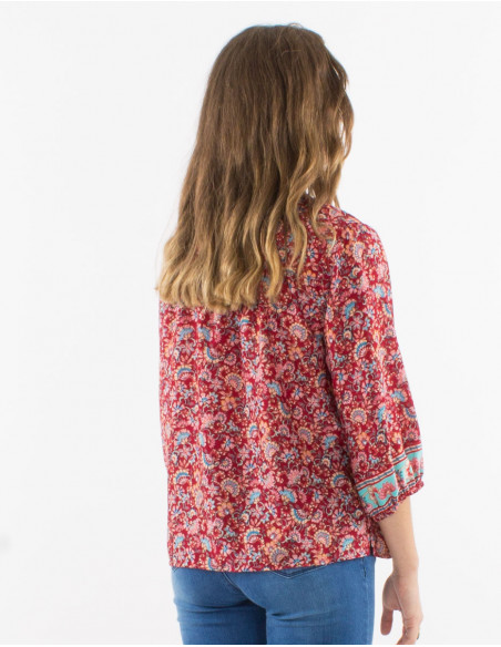 Blusa poliester mangas 3/4 estampado floral