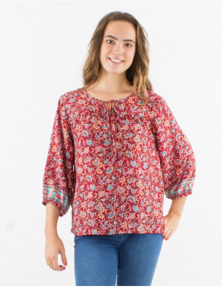 Blusa poliester mangas 3/4 estampado floral