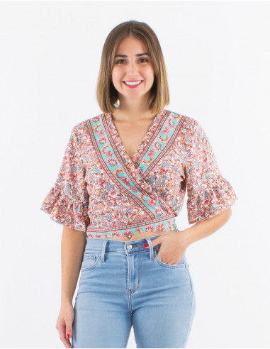 Blusa poliester mangas cortas  estampado floral