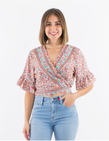 Blusa poliester mangas cortas  estampado floral