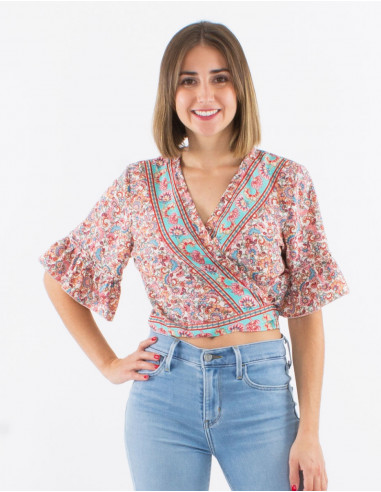 Blusa poliester mangas cortas  estampado floral