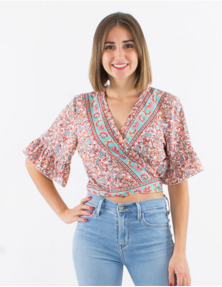 Blusa poliester mangas cortas  estampado floral
