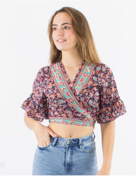Blusa poliester mangas cortas  estampado floral