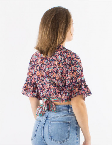 Blusa poliester mangas cortas  estampado floral