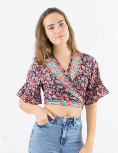 Blusa poliester mangas cortas  estampado floral