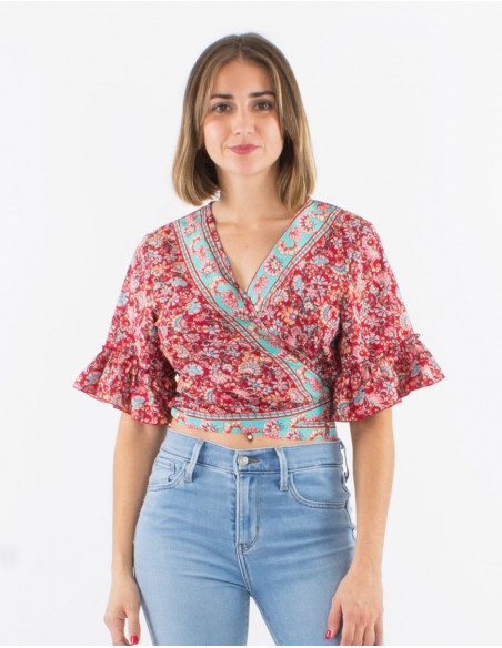 Blusa poliester mangas cortas  estampado floral