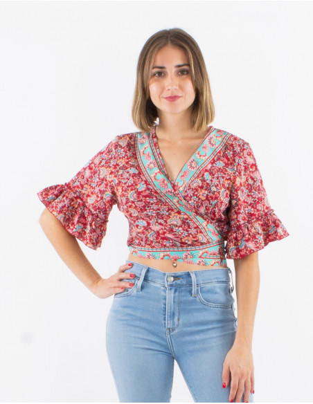 Blusa poliester mangas cortas  estampado floral