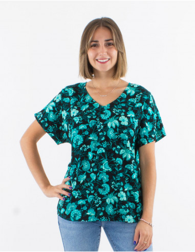 Blusa viscosa mangas cortas estampado indio