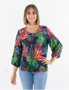 Blusa viscosa mangas 3/4...