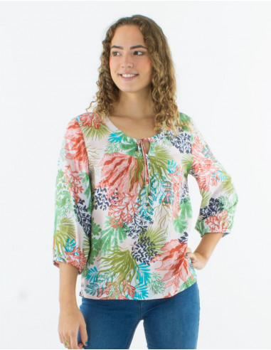 Blusa viscosa mangas 3/4 estampado oceano