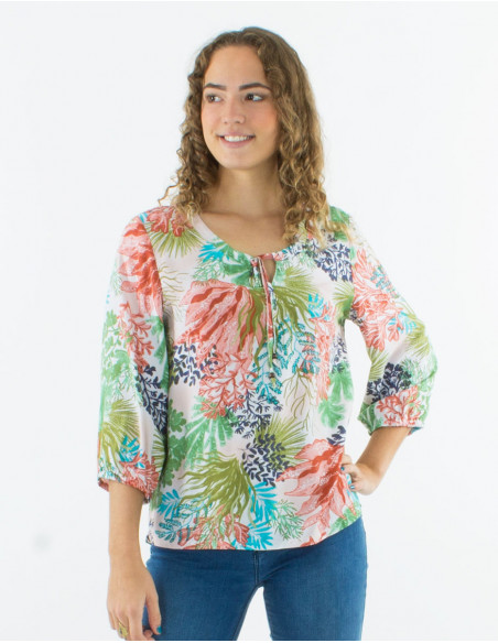 Blusa viscosa mangas 3/4 estampado oceano