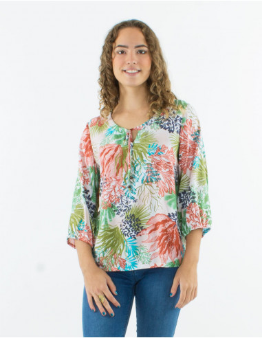 Blusa viscosa mangas 3/4 estampado oceano