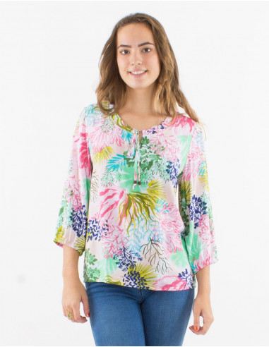 Blusa viscosa mangas 3/4 estampado oceano