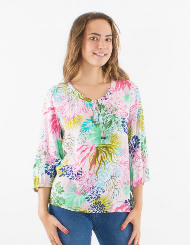 Blusa viscosa mangas 3/4 estampado oceano