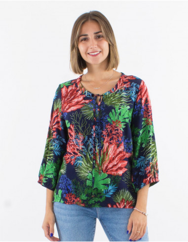 Blusa viscosa mangas 3/4 estampado oceano