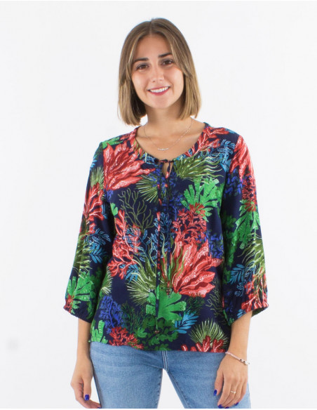 Blusa viscosa mangas 3/4 estampado oceano