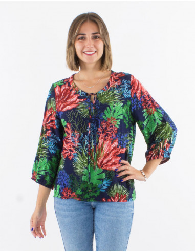 Blusa viscosa mangas 3/4 estampado oceano