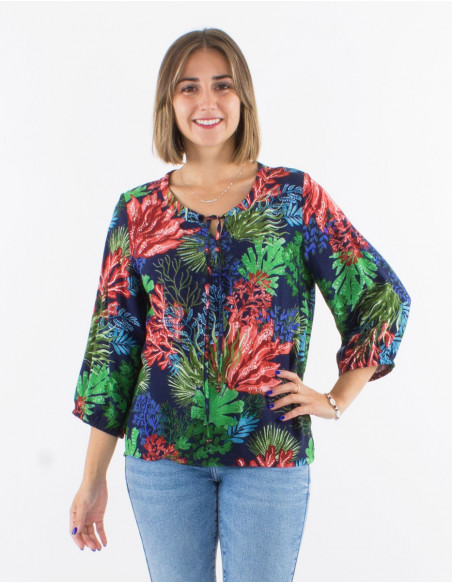 Blusa viscosa mangas 3/4 estampado oceano