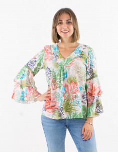 Blusa viscosa mangas largas...