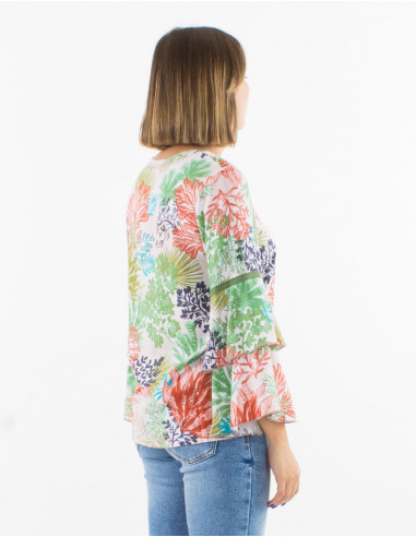 Blusa viscosa mangas largas con volantes cuello...