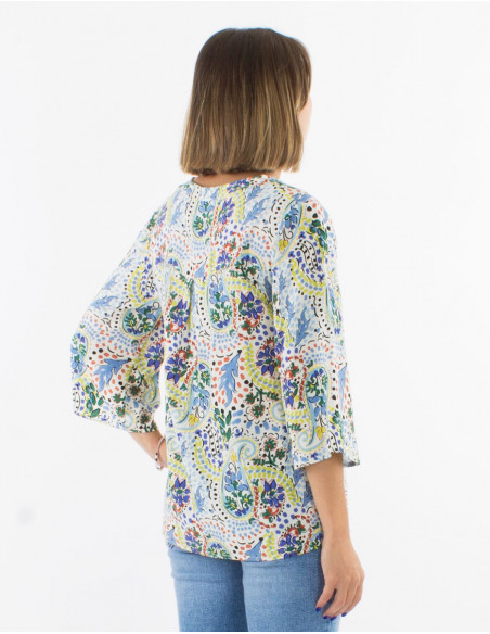 Blusa viscosa con botones  mangas 3/4 estampado estambul