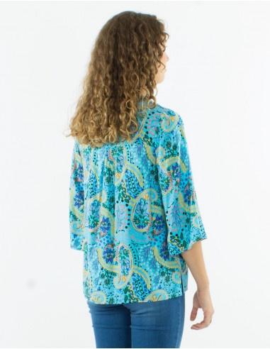 Blusa viscosa con botones  mangas 3/4 estampado...