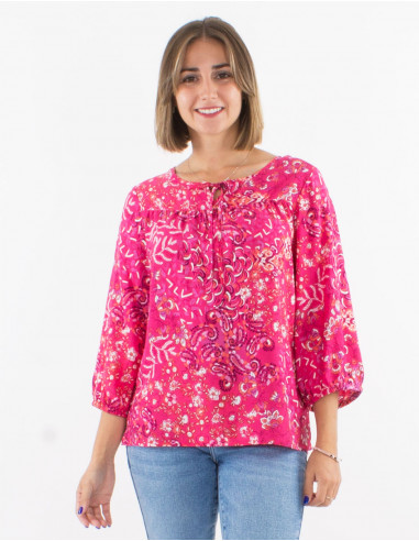 Blusa viscosa mangas 3/4 estampado influencia