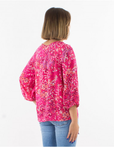 Blusa viscosa mangas 3/4 estampado influencia