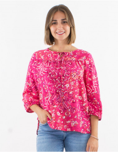 Blusa viscosa mangas 3/4 estampado influencia